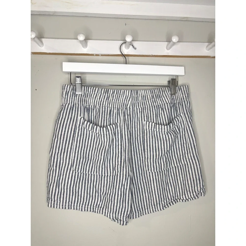 Old Navy Blue White Striped Linen Blend Pull On Shorts Medium Coastal